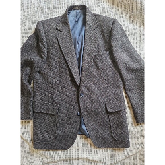 Men's VTG Imperial Haggar Dark Grey Tweed Sports Coat 44" Wool 2 Button Blazer - Picture 13 of 14